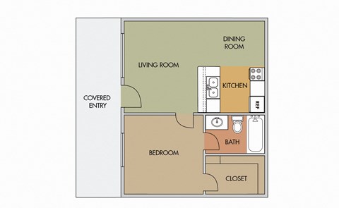 Floor plan for 1 bed, 1 bath, 472 sqft